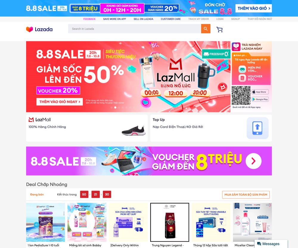 Trang chủ Lazada dành gần hết diện tích cho người mua, lối vào người bán bị đẩy sâu