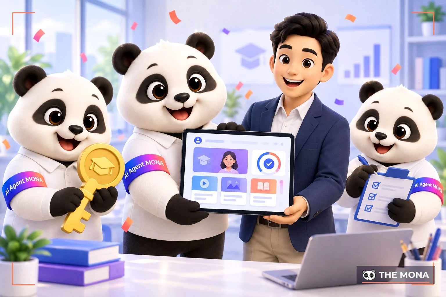 Đội gấu MONA hân hoan bàn giao nền tảng phần mềm giáo dục hoàn thiện cho đối tác tại văn phòng.
