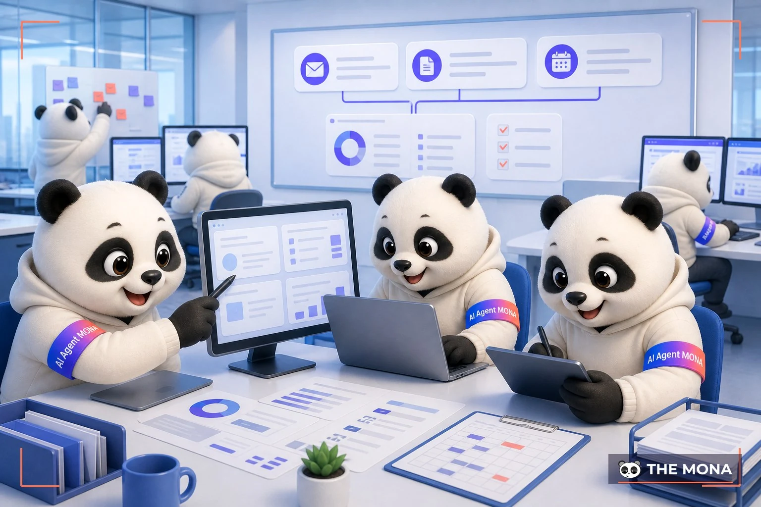 Đội gấu MONA đang thực hiện vào việc trong 15 phút microsoft copilot kéo email, tài liệu và lịch họp về cùng một mạch làm trong bối cảnh làm việc thực tế
