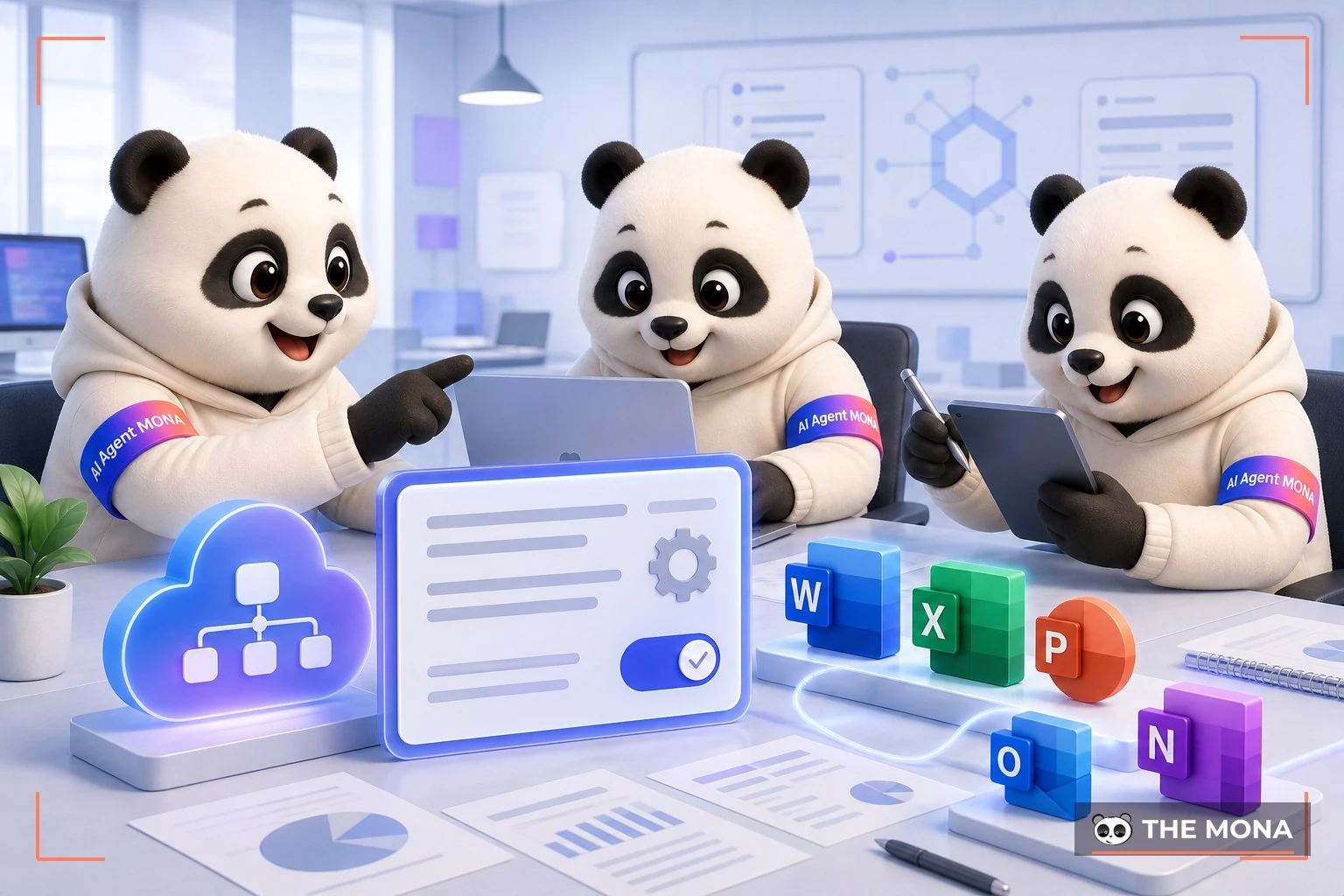 Đội gấu MONA đang thực hiện kích hoạt microsoft copilot tối ưu bộ công cụ office 365 chỉ với một cài đặt trong bối cảnh làm việc thực tế
