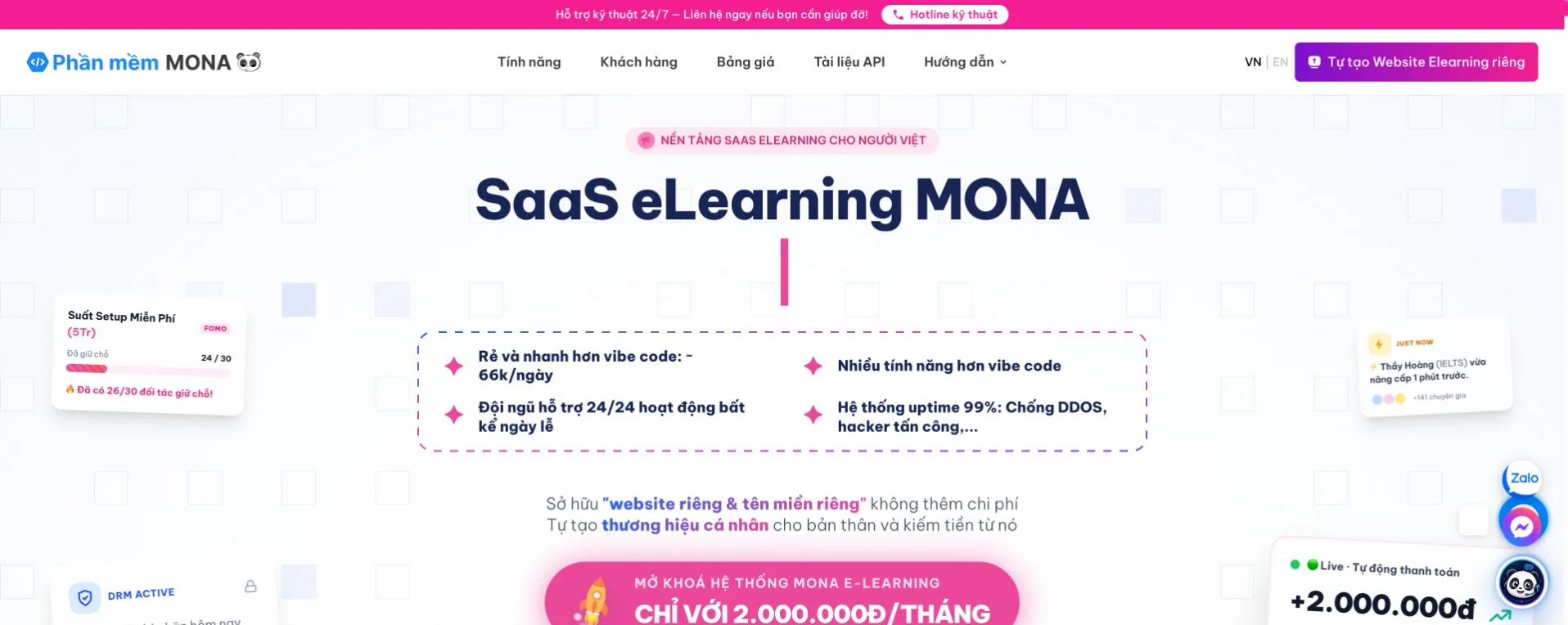MONA Academy SaaS cho người bán khóa học online