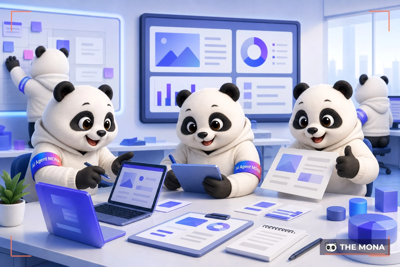 Đội gấu MONA đang thực hiện nano banana cho marketing công cụ biến ý tưởng thành nội dung chất lượng cao ngay lập tức trong bối cảnh làm việc thực tế