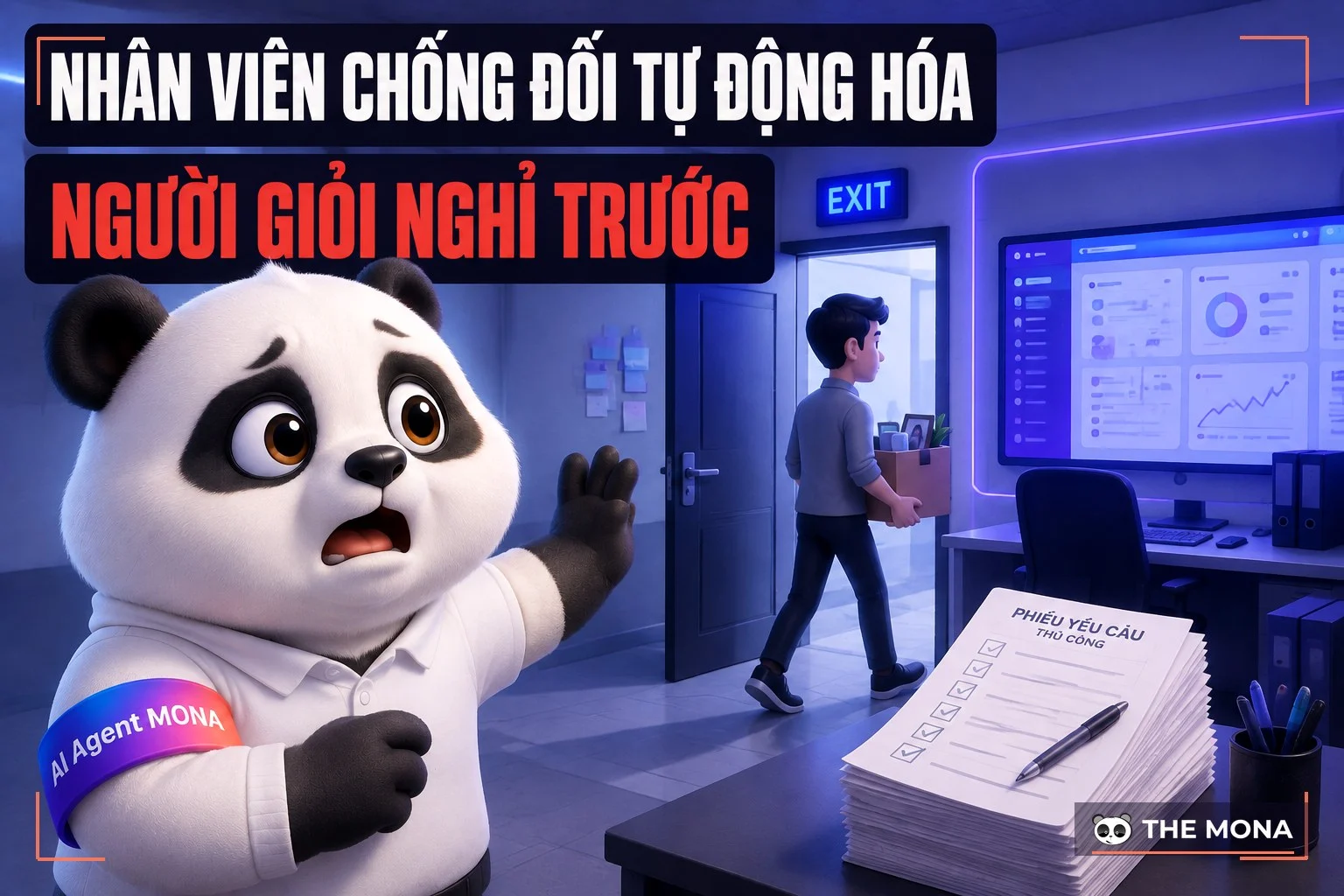 Gấu MONA lo lắng nhìn nhân viên giỏi ôm thùng đồ rời công ty