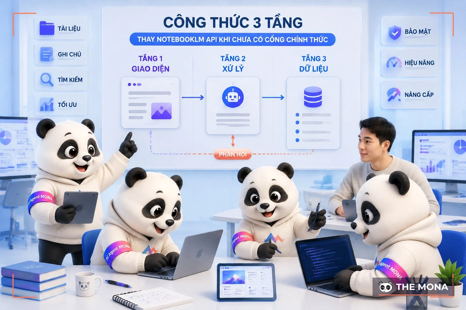 Đội gấu MONA đang thực hiện công thức 3 tầng thay notebooklm api khi chưa có cổng chính thức trong bối cảnh làm việc thực tế