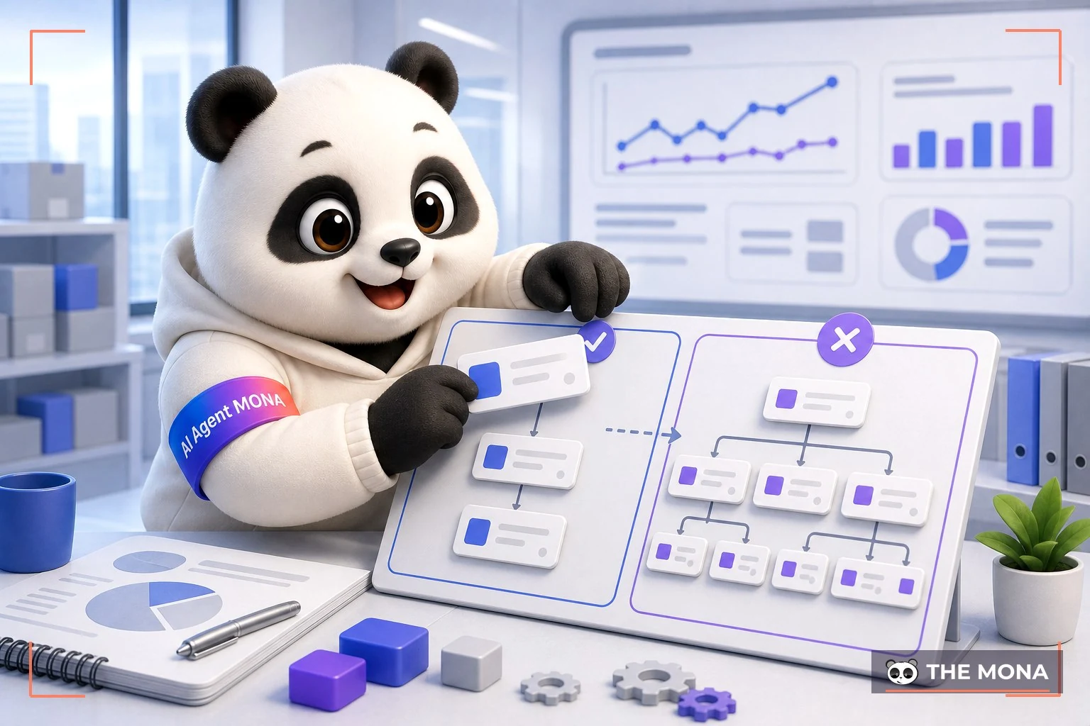 Đội gấu MONA đang thực hiện đồ kéo thả hợp việc cá nhân, không hợp chuỗi 28 chi nhánh trong bối cảnh làm việc thực tế