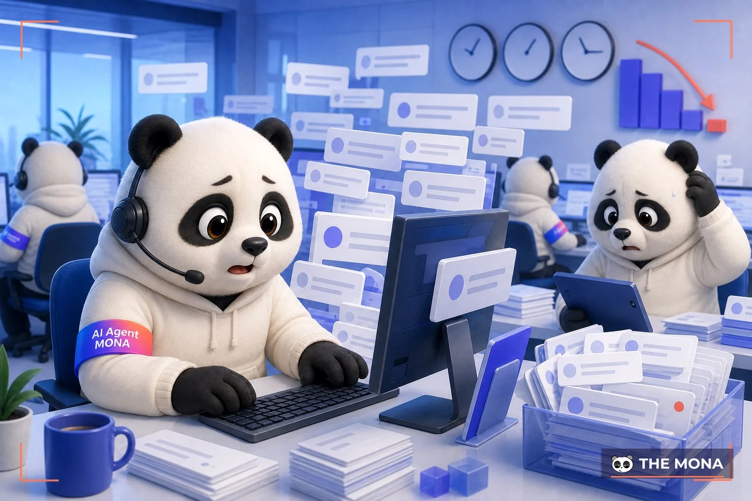 Đội gấu MONA đang thực hiện tin nhắn zalo trễ 24 giờ làm rơi khách ngay trước mắt trong bối cảnh làm việc thực tế