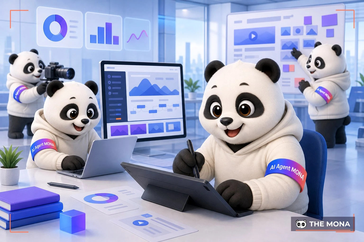 Đội gấu MONA đang thực hiện cách sử dụng pika để tạo nội dung chất lượng cao nhanh chóng trong bối cảnh làm việc thực tế