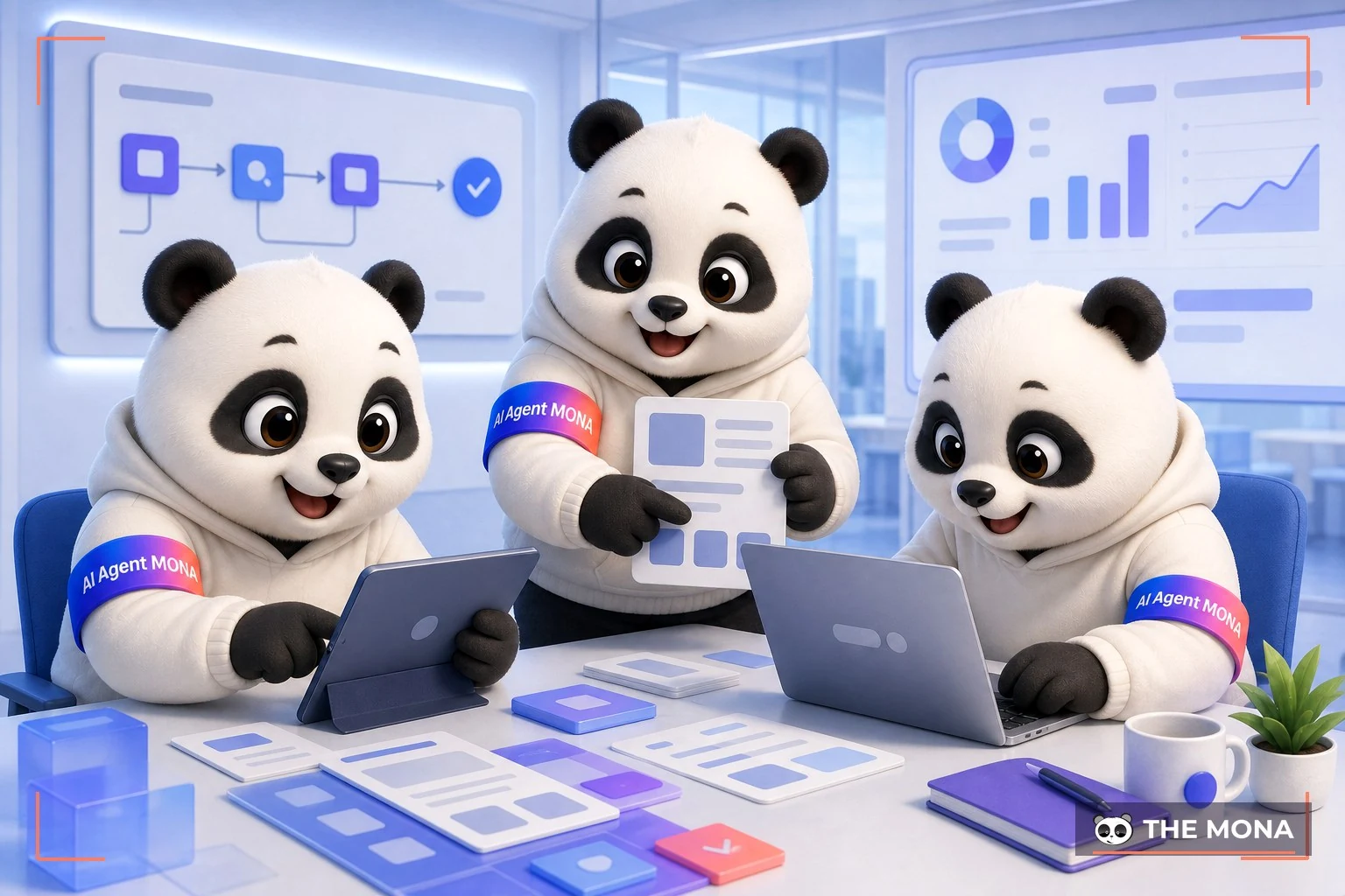 Đội gấu MONA đang thực hiện tăng tốc quy trình làm việc với luma bằng các mẫu sẵn có trong bối cảnh làm việc thực tế