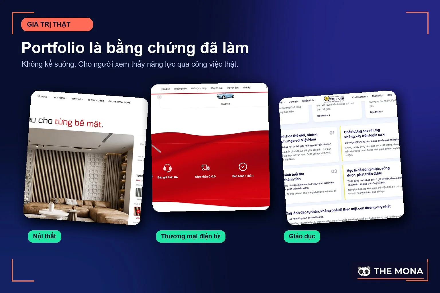 Ba giao diện dự án thật chứng minh năng lực qua portfolio