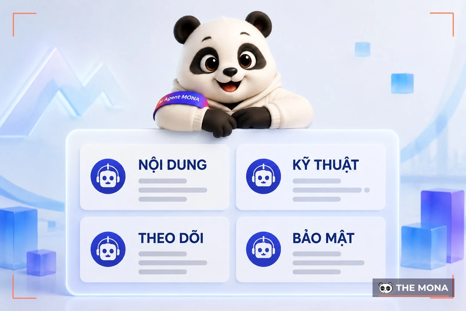 Gấu MONA dùng AI quản trị website với bảng việc nội dung kỹ thuật theo dõi và bảo mật