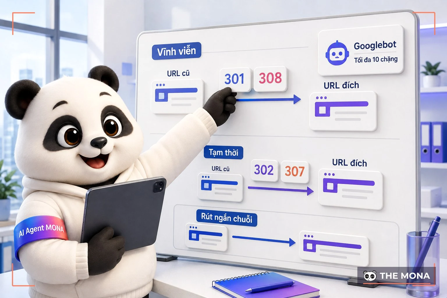 Gấu MONA phân biệt mã chuyển hướng và giới hạn 10 chặng của Googlebot