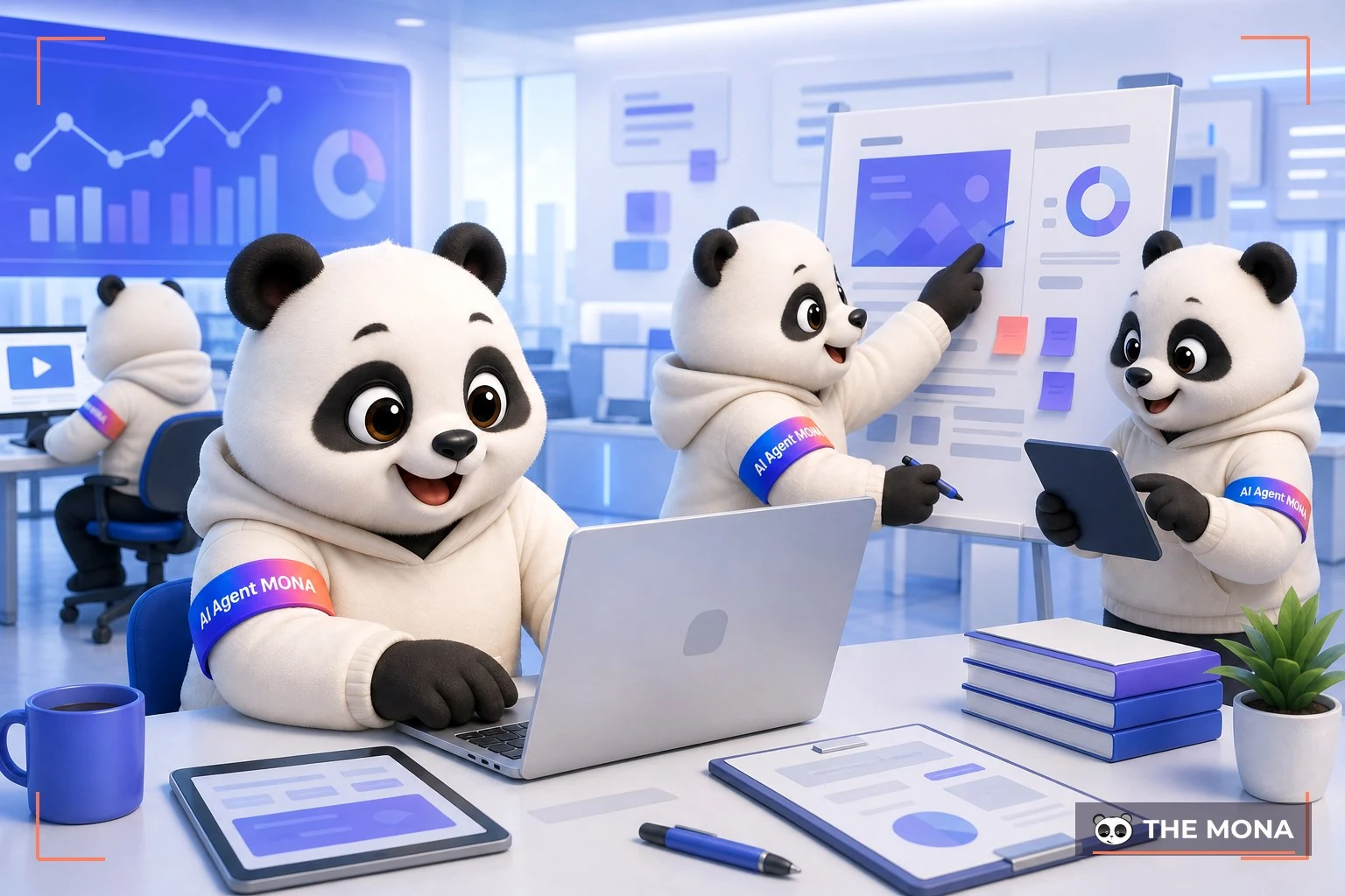 Đội gấu MONA đang thực hiện nano banana giúp nâng cao chất lượng nội dung marketing với 10% thời gian tiết kiệm trong bối cảnh làm việc thực tế