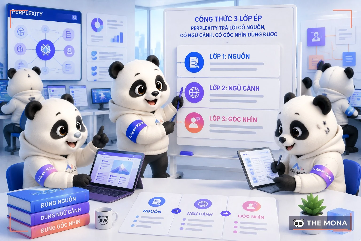 Đội gấu MONA đang thực hiện công thức 3 lớp ép perplexity trả lời có nguồn, có ngữ cảnh, có góc nhìn dùng được trong bối cảnh làm việc thực tế