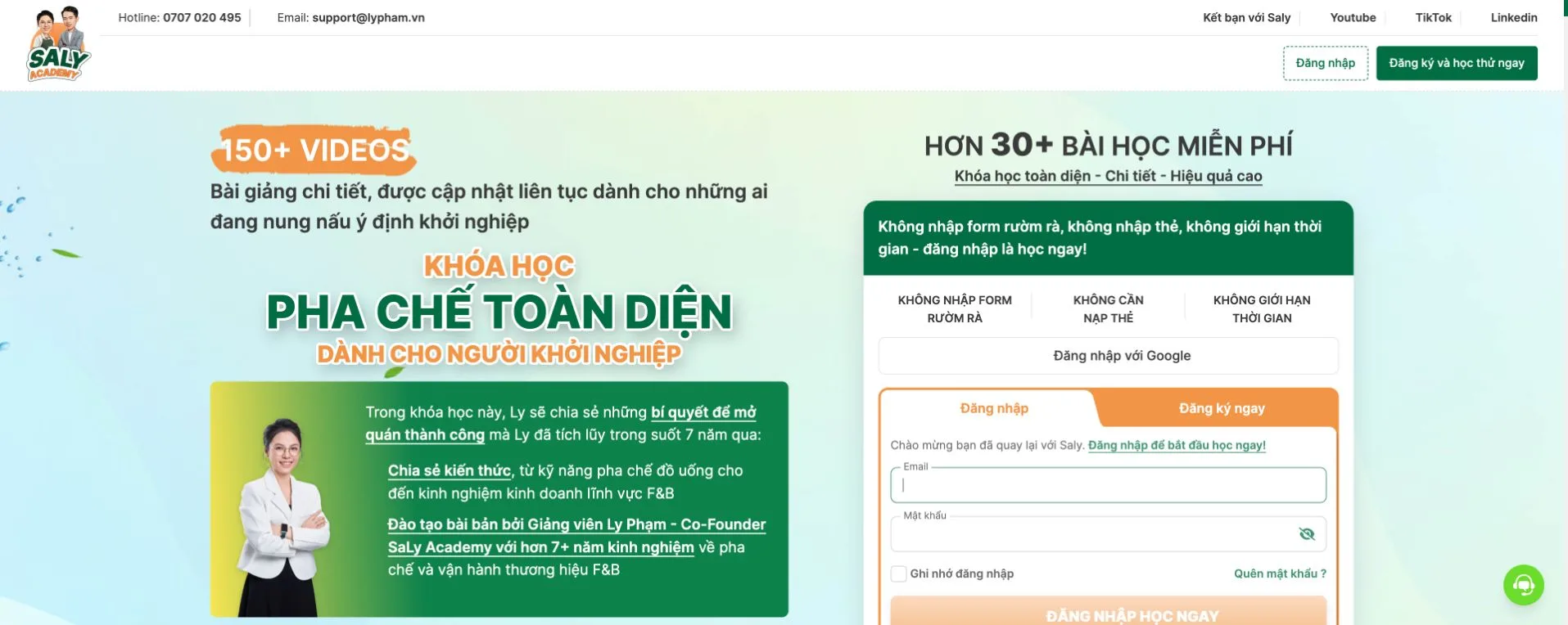 Giao diện website bán khóa học của Saly Academy