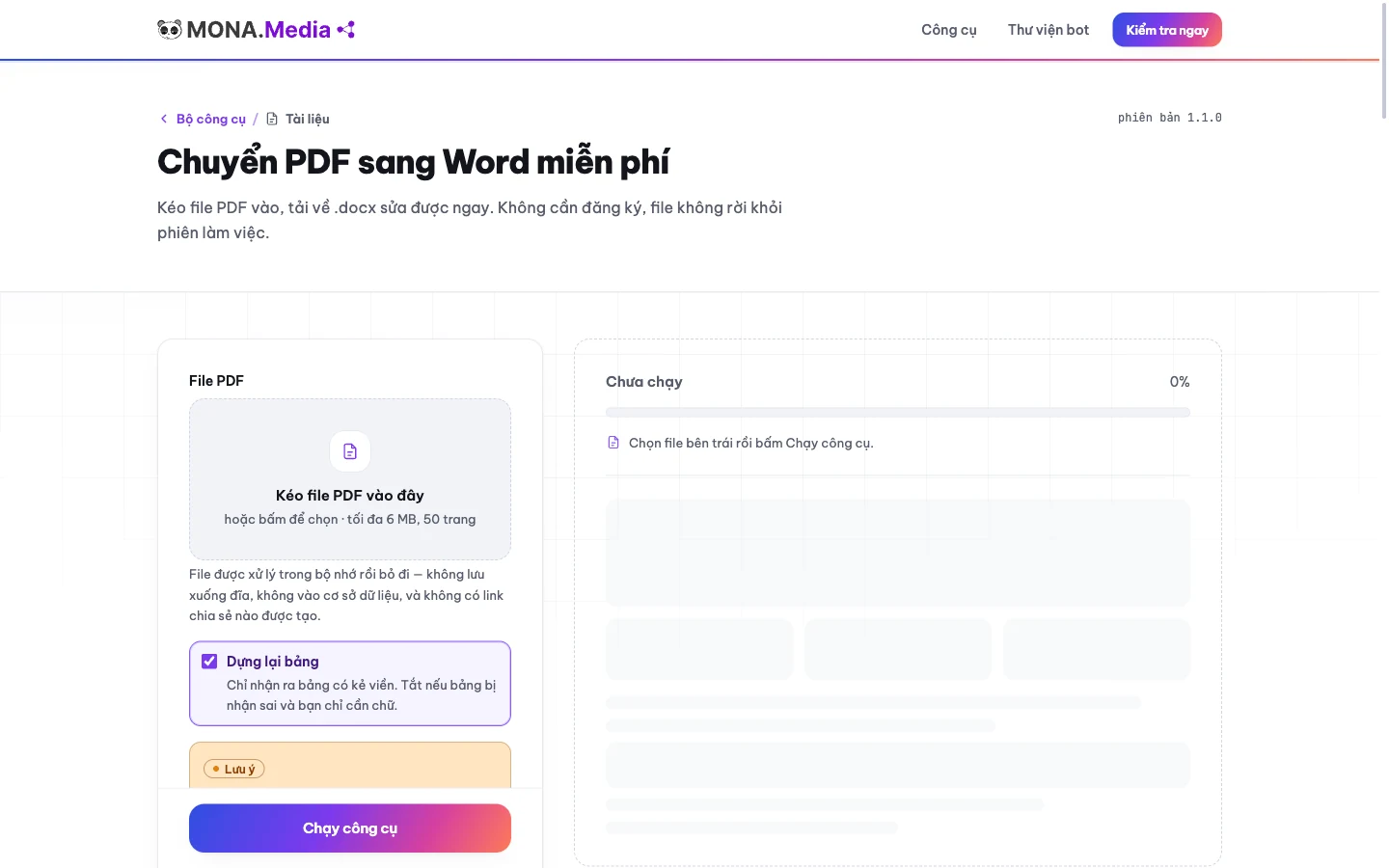Tool chuyển PDF sang Word trên congcuseo.mona.media