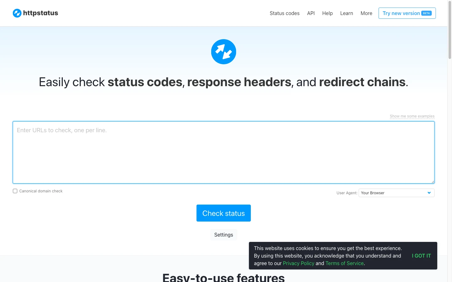 Trang httpstatus.io kiểm mã trạng thái hàng loạt
