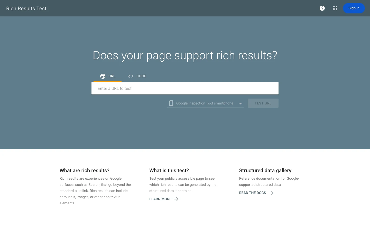 Giao diện Rich Results Test của Google