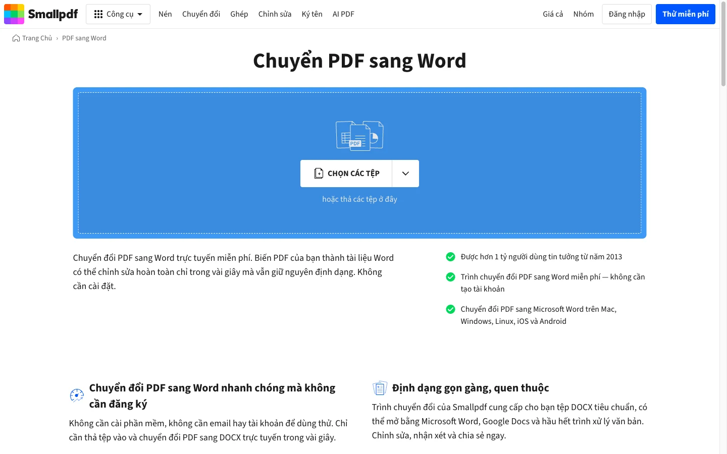 Trang PDF to Word của Smallpdf
