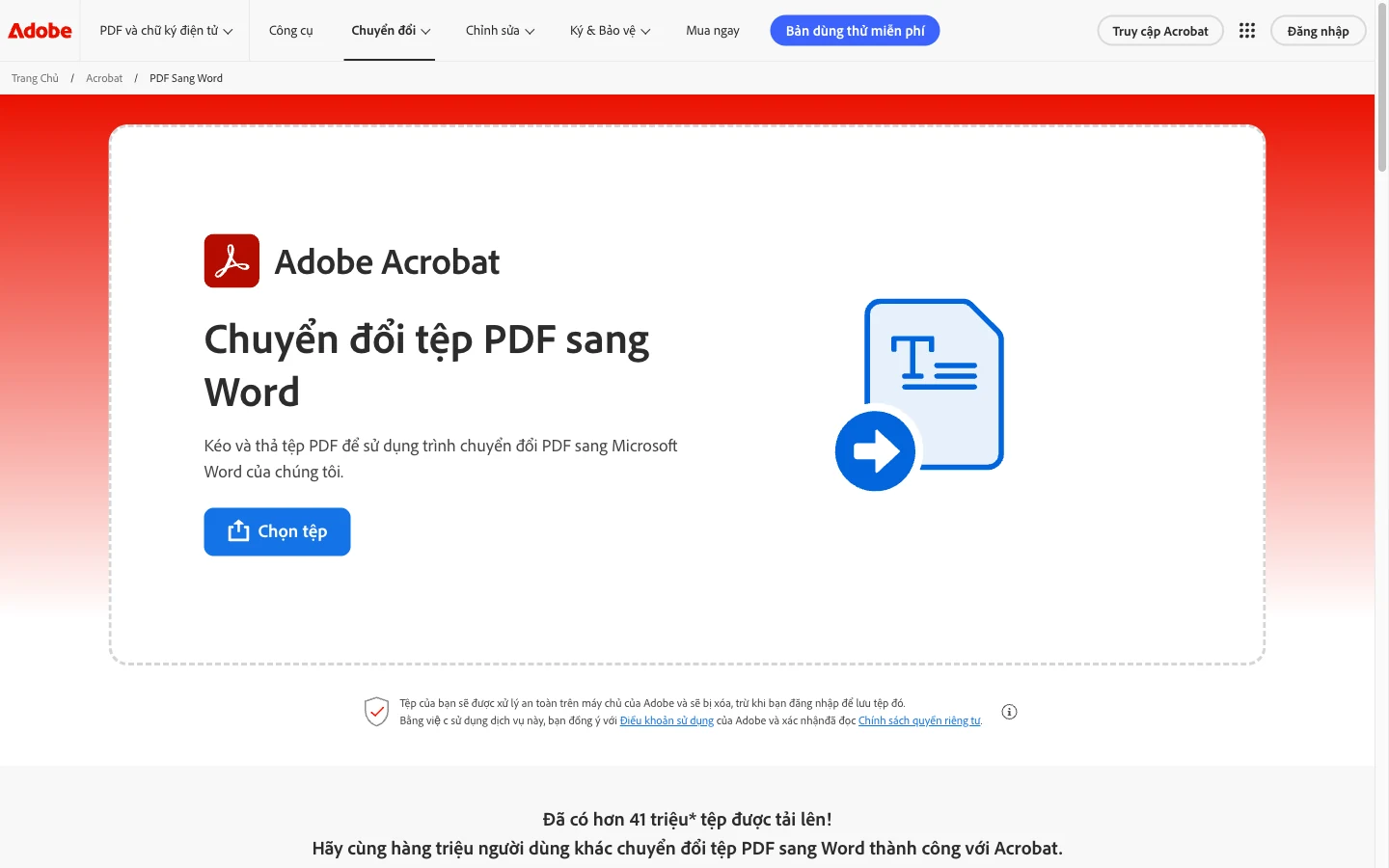 Trang chuyển PDF sang Word của Adobe Acrobat online