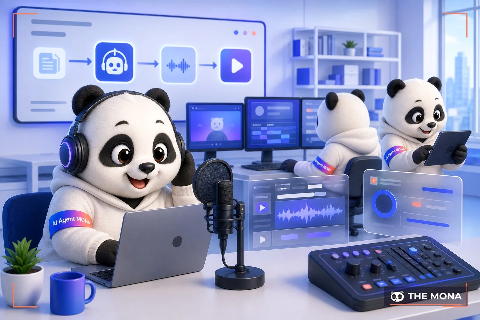 Đội gấu MONA đang thực hiện sử dụng tính năng tự động hóa lồng tiếng cách tạo nội dung không tốn sức trong bối cảnh làm việc thực tế