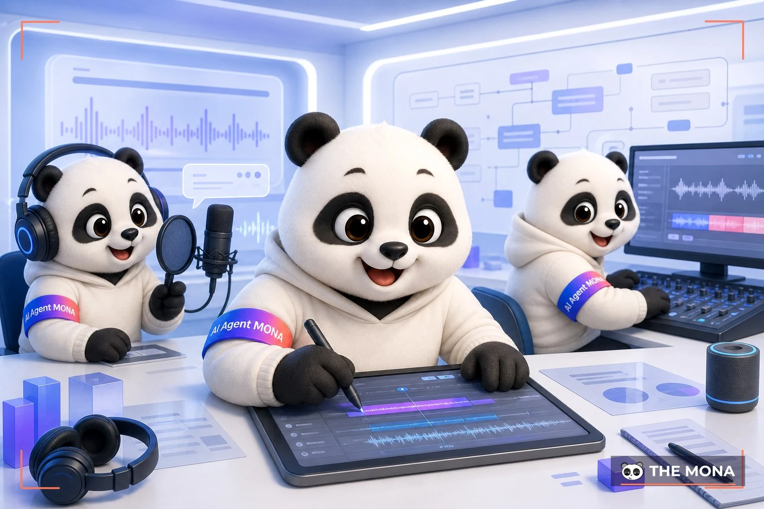 Đội gấu MONA đang thực hiện tạo kịch bản thông minh cách tối ưu hóa cho lồng tiếng chính xác trong bối cảnh làm việc thực tế