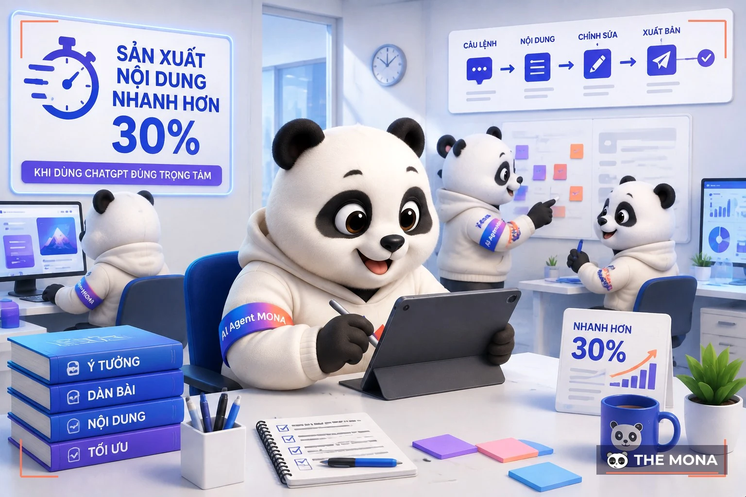Đội gấu MONA đang thực hiện sản xuất nội dung nhanh hơn 30% khi biết cách dùng chatgpt đúng trọng tâm trong bối cảnh làm việc thực tế