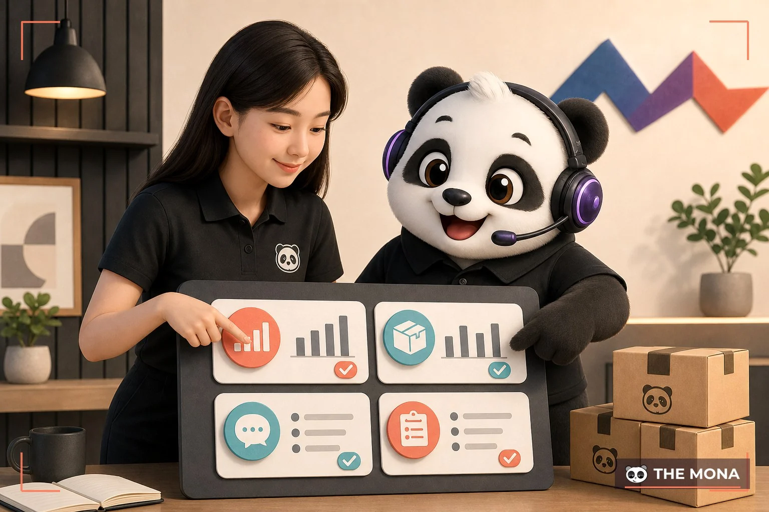 Gấu MONA và đội vận hành theo dõi hệ thống bán hàng TikTok Shop bền vững