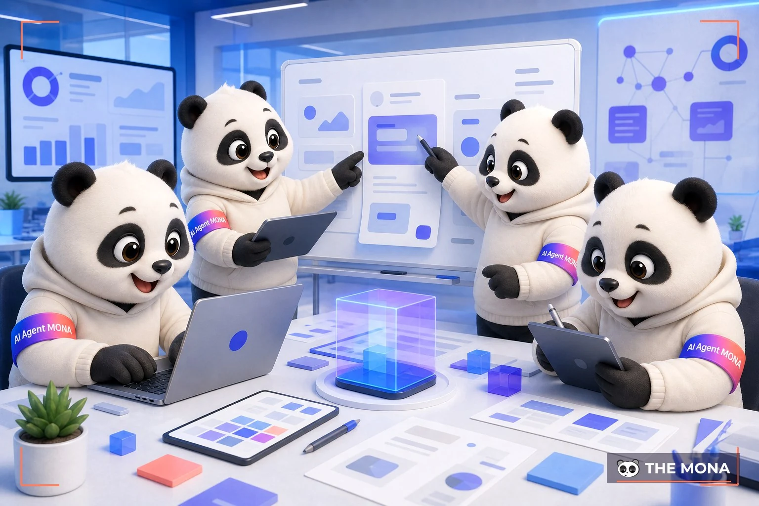 Đội gấu MONA đang thực hiện sử dụng tính năng cộng tác đẩy mạnh hiệu suất nhóm với ideogram trong bối cảnh làm việc thực tế