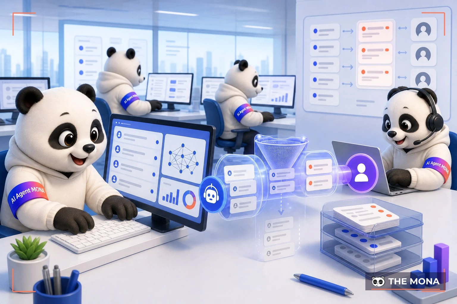Đội gấu MONA đang thực hiện ai trực tuyến đầu, lọc câu lặp, đẩy ca khó cho người thật trong bối cảnh làm việc thực tế