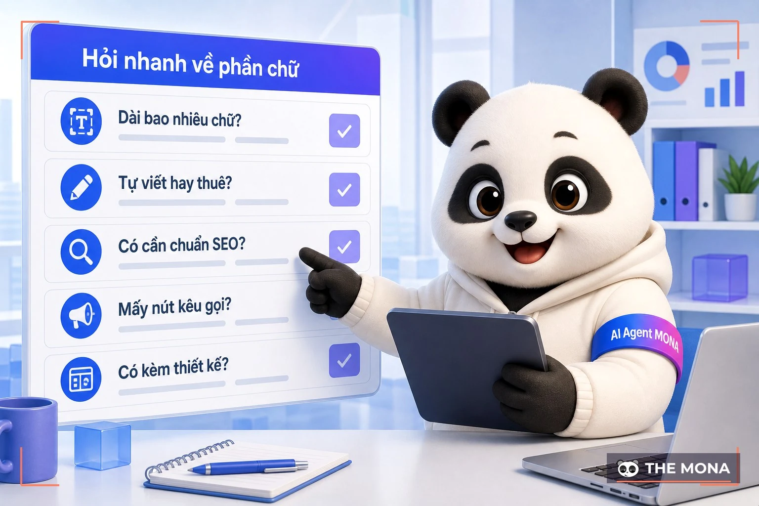 Gấu MONA trả lời năm câu hỏi nhanh về phần chữ trang đích