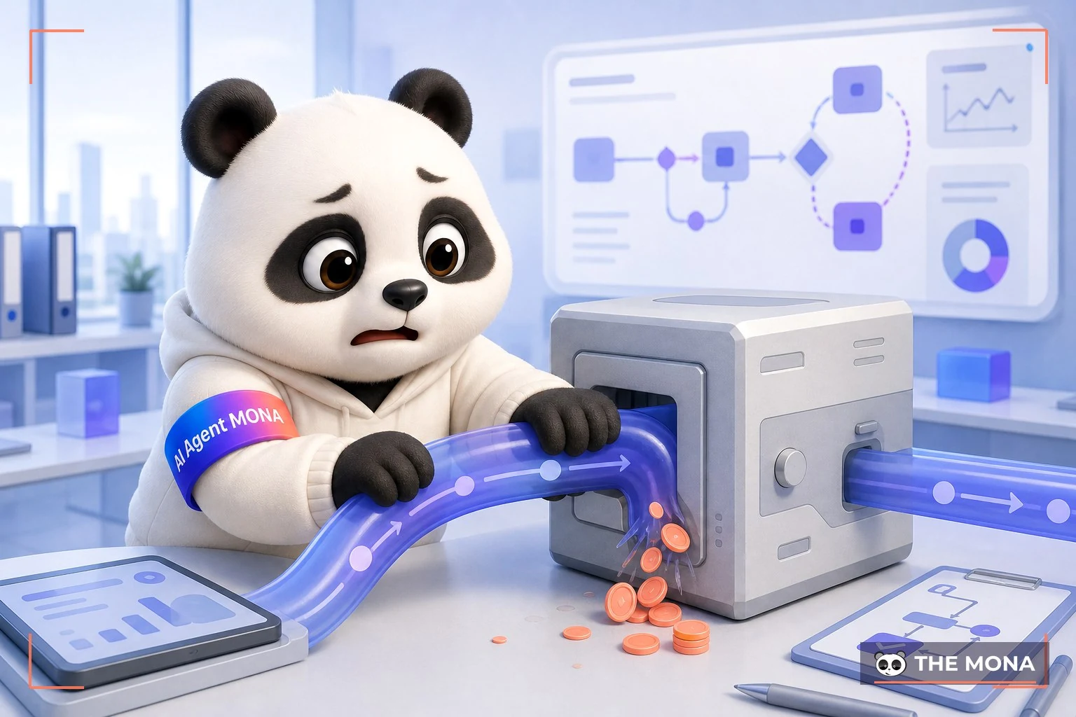 Đội gấu MONA đang thực hiện tiền chảy ra nằm ở chỗ phần mềm bắt quy trình uốn theo nó trong bối cảnh làm việc thực tế