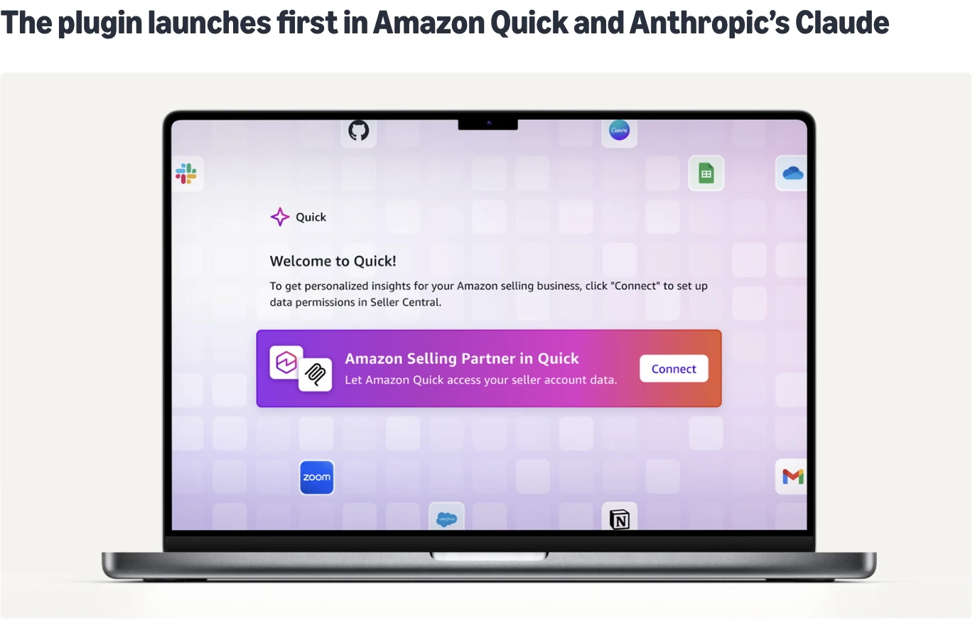 Màn hình Amazon Quick với thẻ nối tài khoản người bán và nút Connect