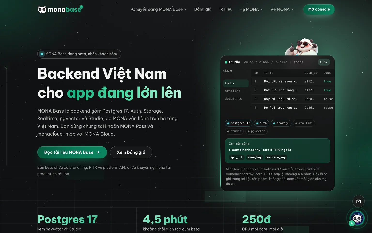 Trang chủ thật của MONA Base chụp ngày 19/09/2026