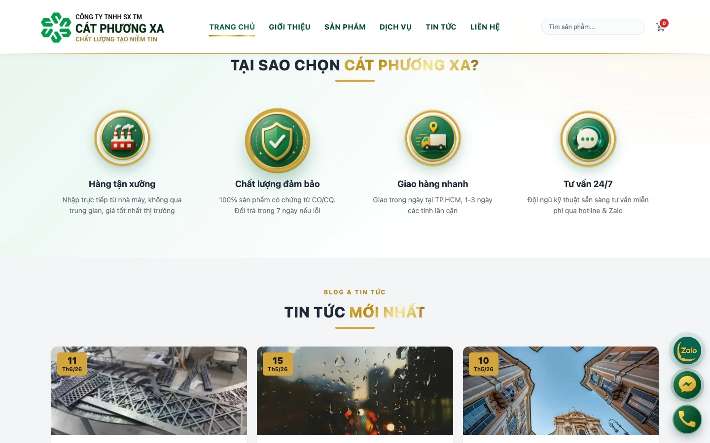 Bốn cam kết hàng tận xưởng, chất lượng, giao nhanh, tư vấn 24/7 của Cát Phương Xa