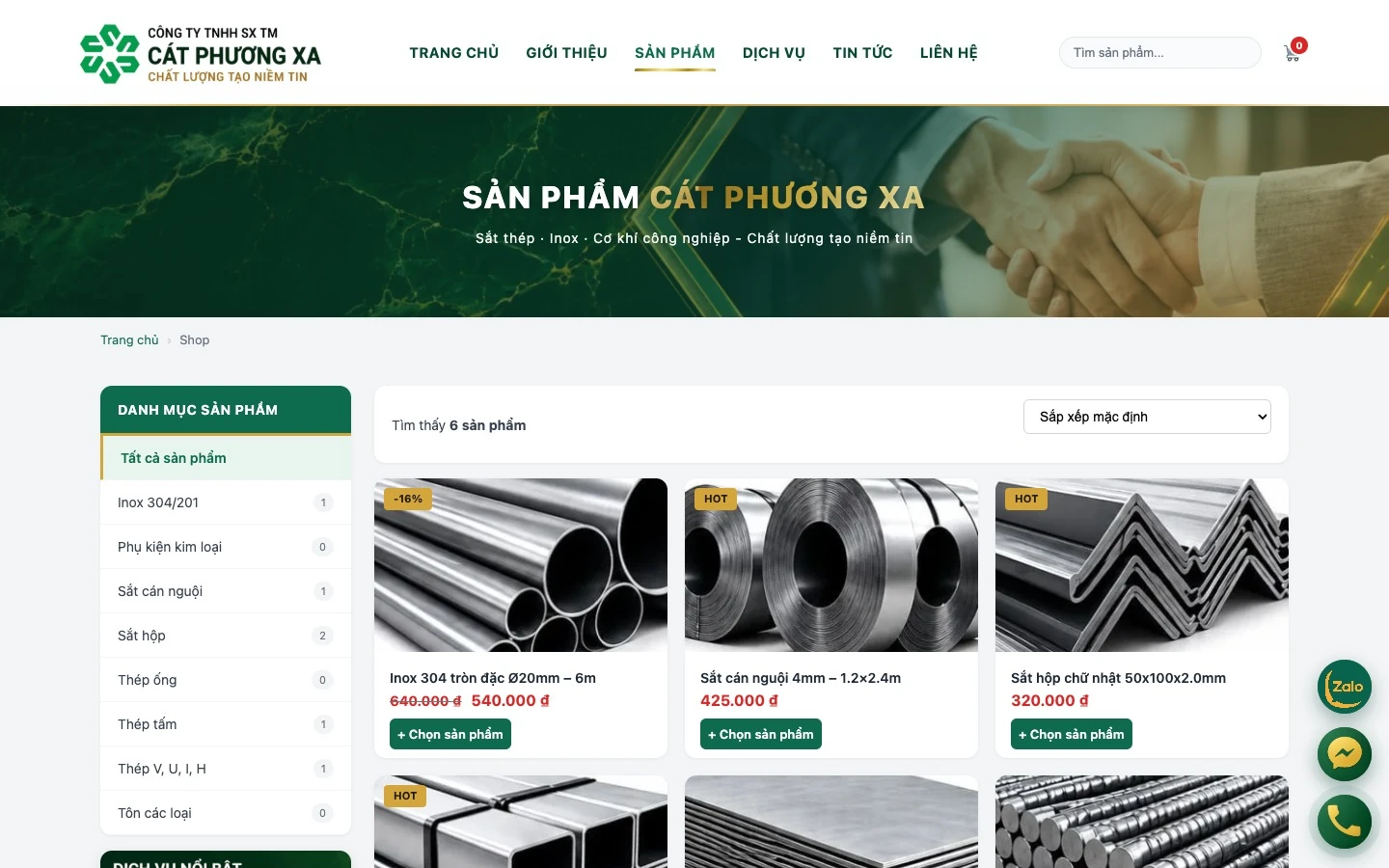 Trang sản phẩm Cát Phương Xa lọc theo danh mục sắt thép, inox