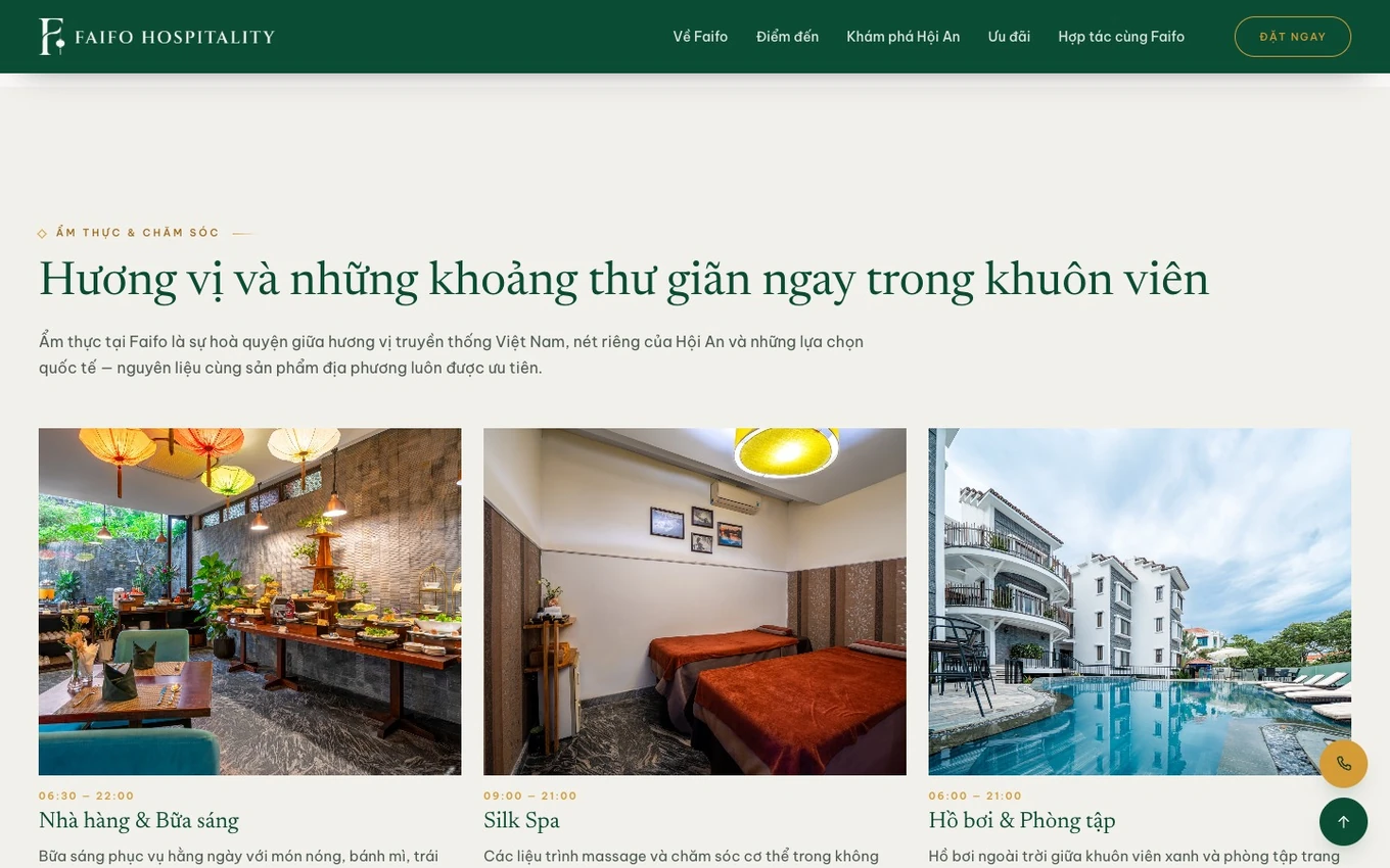 Nhà hàng, Silk Spa và hồ bơi Faifo kèm giờ mở cửa từng khu