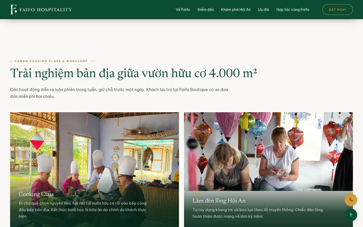 Các lớp cooking class và làm đèn lồng Hội An tại làng Caman trên website Faifo