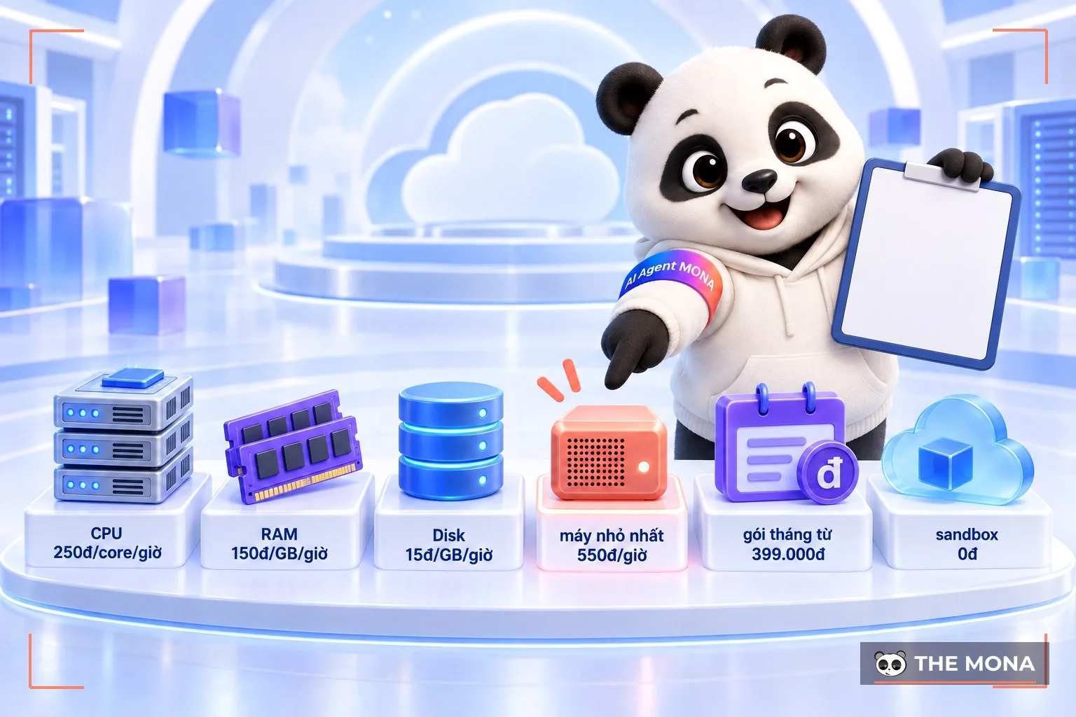 Bảng giá MONA Cloud vẽ lại thành khối trực quan