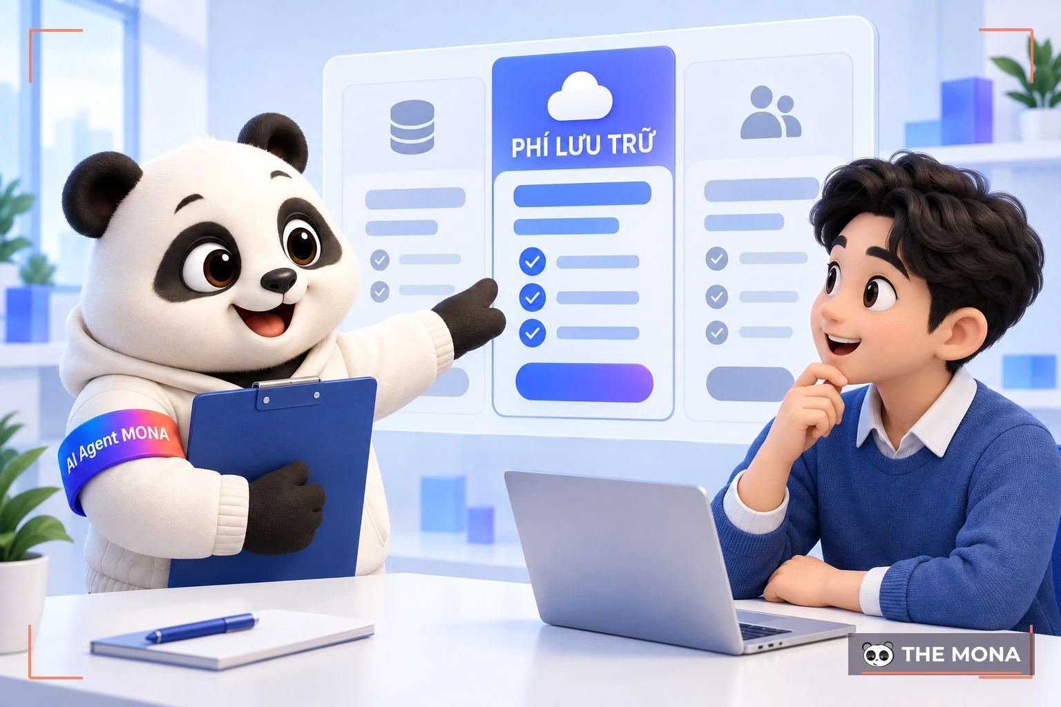 Gấu MONA tư vấn chi tiết cách tính cước lưu trữ máy chủ.