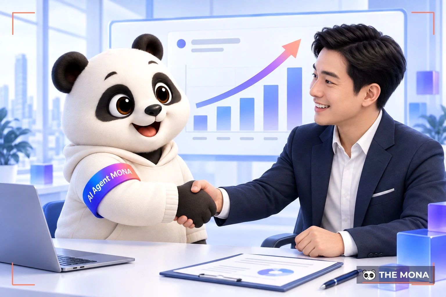 Gấu MONA bắt tay chủ doanh nghiệp sau khi tối ưu chi phí thanh toán