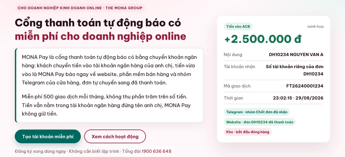 Hệ thống MONA Pay đưa biến động số dư đến đúng người