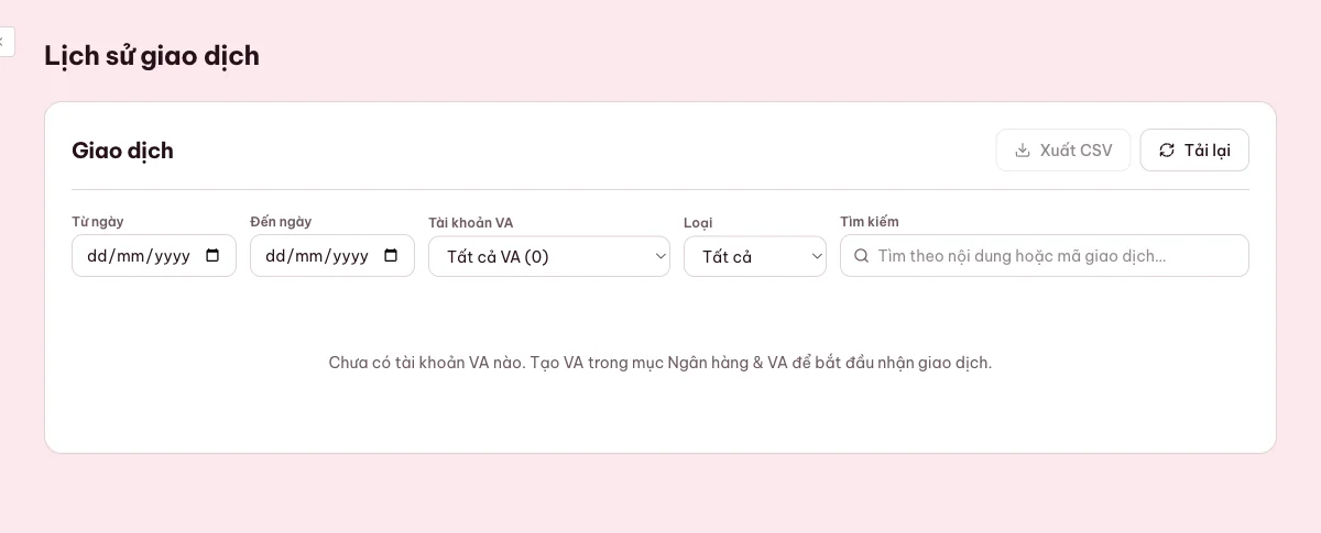 Lịch sử giao dịch MONA Pay dùng để đối chiếu tiền vào