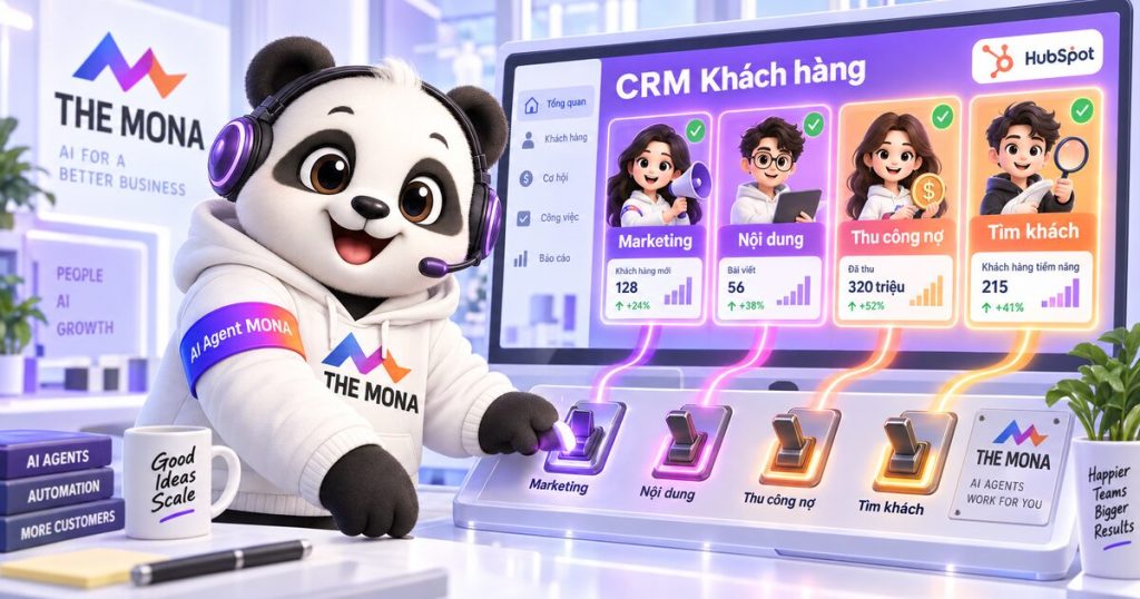 Gấu MONA bật 4 AI agent trên CRM khách hàng