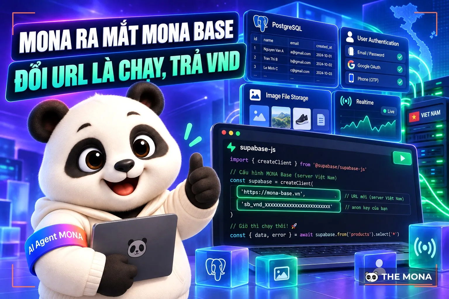 MONA ra mắt MONA Base: Postgres, đăng nhập, lưu file, trả bằng VND