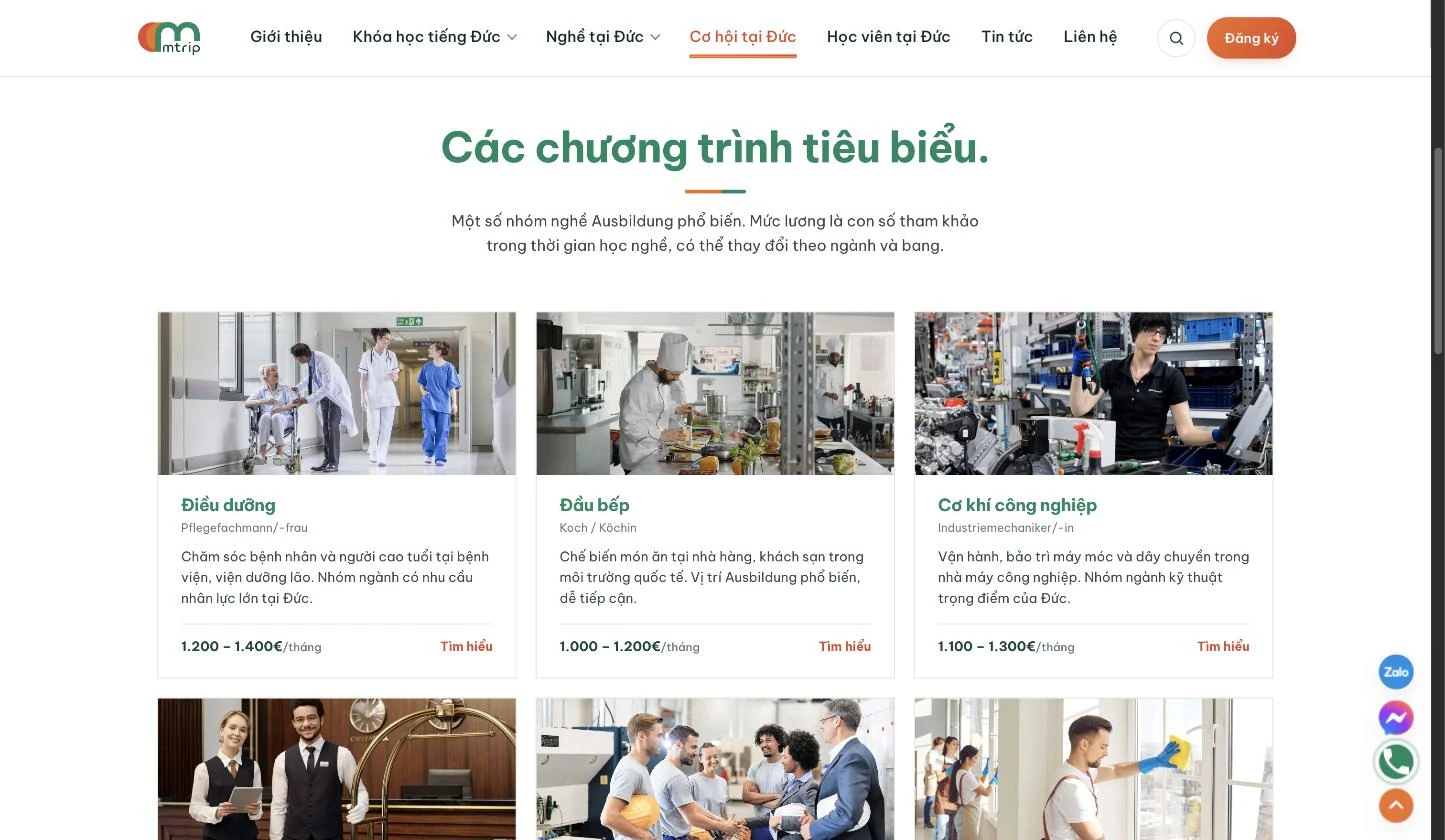 Các chương trình Ausbildung tiêu biểu kèm mức lương học nghề trên website Mtrip