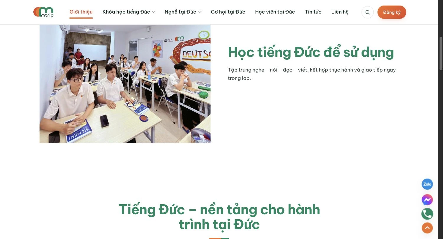 Trang giới thiệu Mtrip với ảnh thật lớp học tiếng Đức tại trung tâm