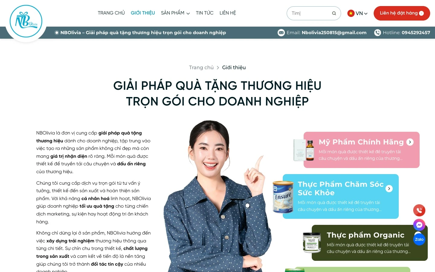 Trang giới thiệu NBOlivia giải pháp quà tặng thương hiệu trọn gói cho doanh nghiệp