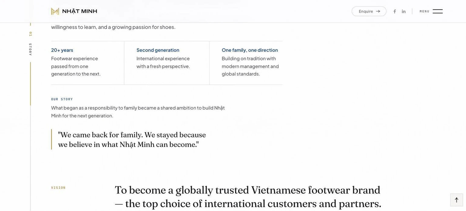 Câu chuyện gia đình hai thế hệ và tầm nhìn thương hiệu trên website Nhật Minh