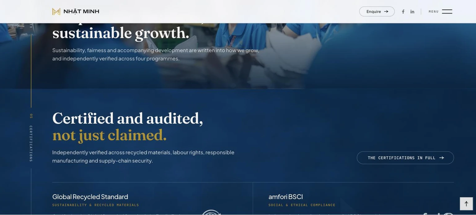 Khối chứng nhận GRS BSCI SMETA và SCAN trên website Nhật Minh Footwear