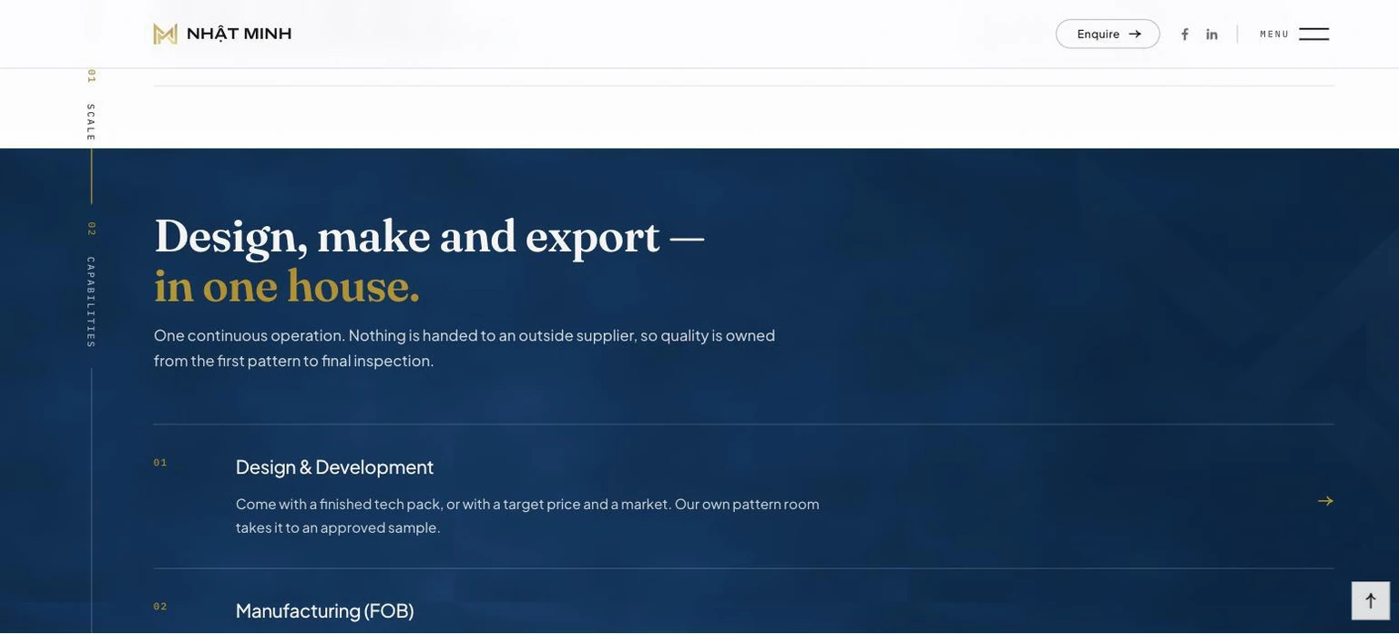 Khối năng lực thiết kế sản xuất và xuất khẩu khép kín trên website Nhật Minh